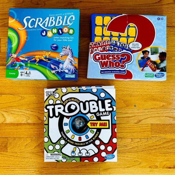 Hasbro Other - A set of three board games: Scrabble Junior, Guess Who & Trouble